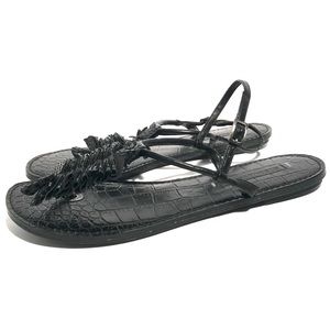 BCBG MaxAzria Strappy Ruffle Flat Black Sandals